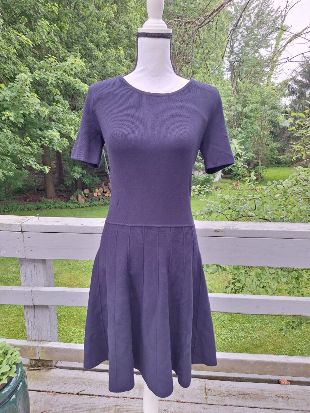 Talbots Navy Blue Knit Dress with short sleeves. Size Small Petite